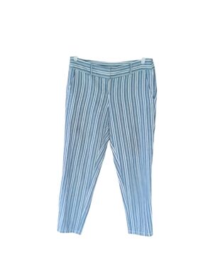 LOFT Blue Striped Mid Rise 65% Linen Pants Size 4